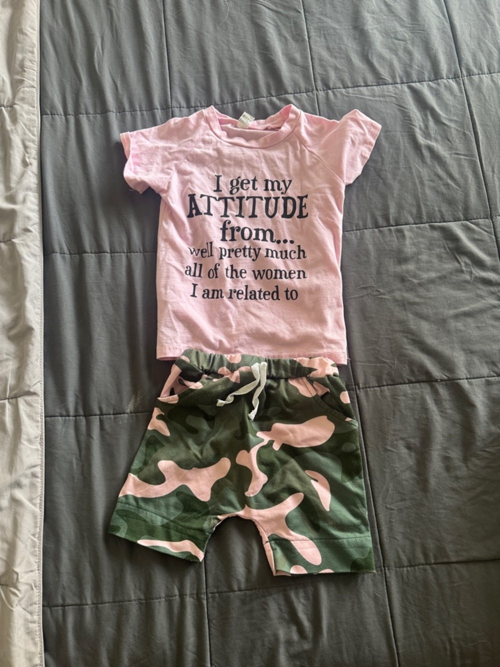 Carter's Pink Top with Green & Pink Camo Shorts